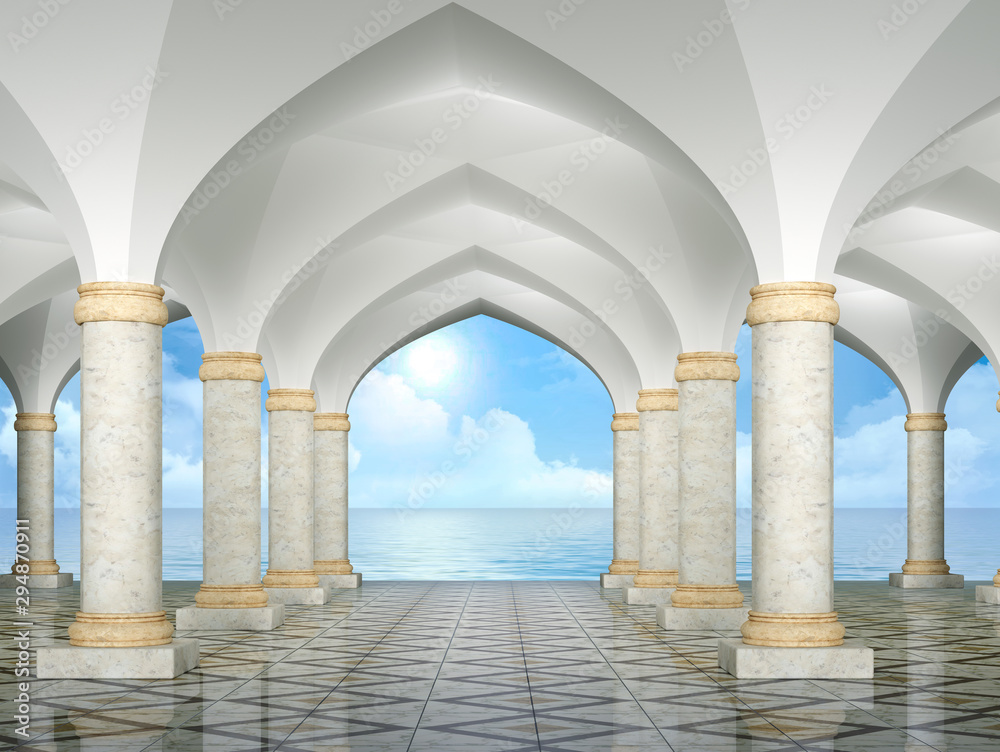 Vault Gallery with Colonnade 3d rendering