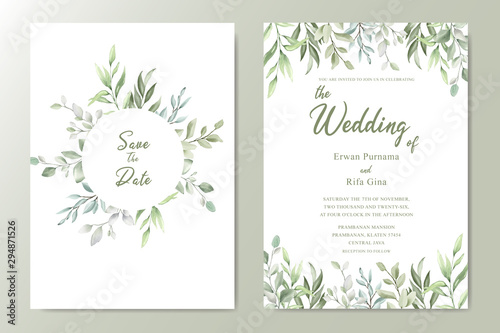 Greenery Watercolor Floral wedding invitation template card design