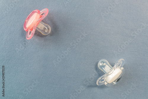 Baby pacifiers isloated with open area for text or images photo