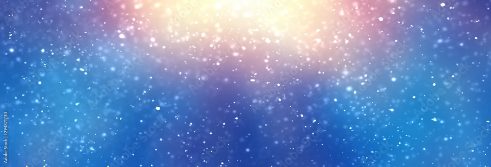 Obraz premium Niesamowite zimowe wakacje błyszczące tło. Jasne złote promienie świecą na ciemnoniebieskim tle. Wzór śniegu. Imponujący wystrój.