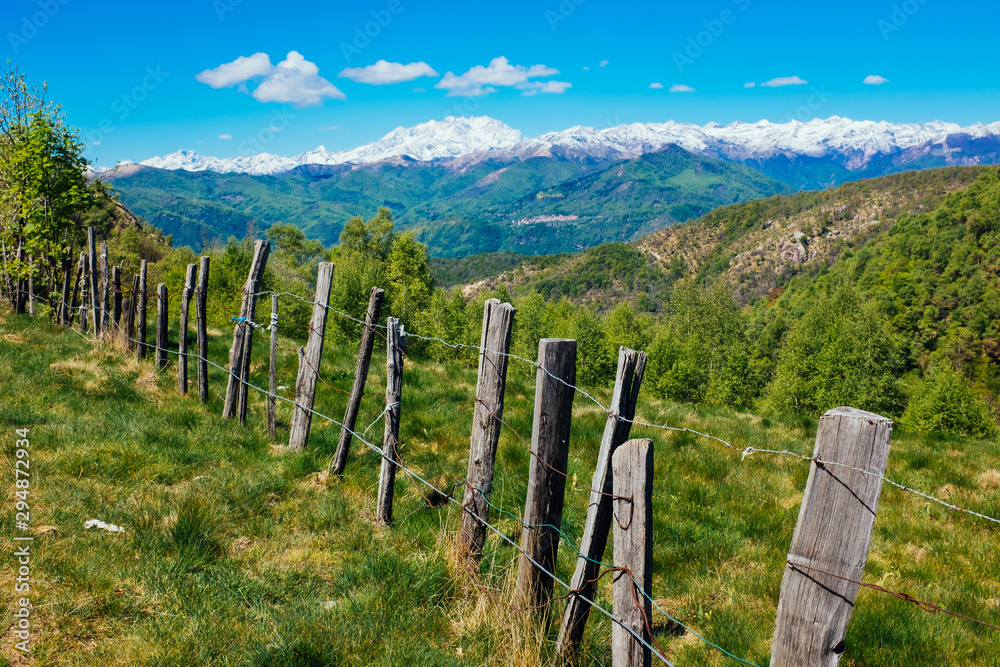 Rural fence in the mountains on the Alps, Mottarone, Stresa, Italy
