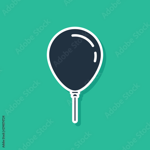 Blue Balloon with ribbon icon isolated on green background. Vector Illustration