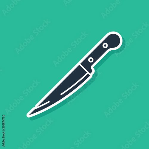 Blue Knife icon isolated on green background. Cutlery symbol. Vector Illustration