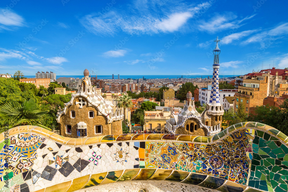 Panoramic view of Barcelona, Spain. - obrazy, fototapety, plakaty 