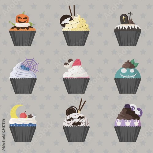 Bakery Cupcake On Halloween Icon - Vector