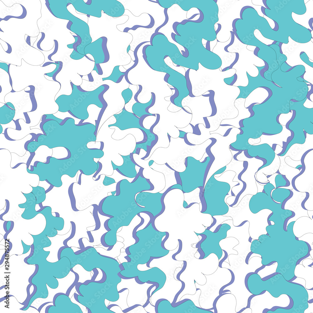 Seamless abstract stained glass background. Vector daub of white and blue shapes, clouds and waves. Endless texture for fabric, tile, wallpaper, paper. Seamless abstract stained glass background. Vector daub of white and blue shapes, clouds and waves. Endless texture for fabric, tile, wallpaper, paper.