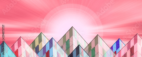 illustration of a surreal modern urban landscape with an abstract sunset  with copy space for your text