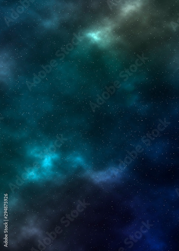 Deep Space Nebulas, and Cosmic Gasses Background. Processed in vibrant blues, greens, and turquiose colours