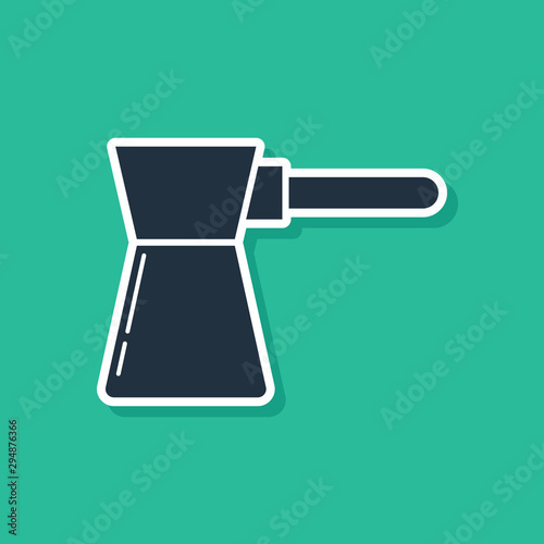 Blue Coffee turk icon isolated on green background. Vector Illustration
