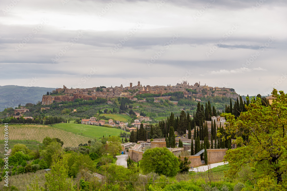 Beautiful panoramic view of the ancient etruscan town of Orvieto on a cloudy day Orvieto, Umbria, Italy