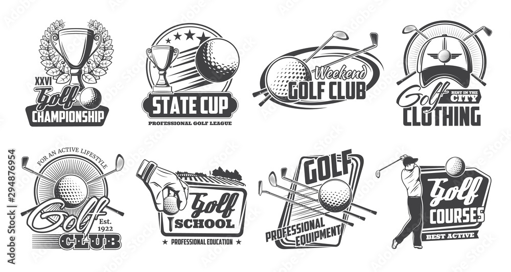 Golf sport. Club, stick and ball cions