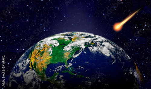 Attack of the asteroid on the Earth. Elements of this image furnished by NASA