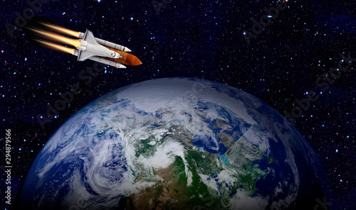 Space shuttle launch in the open space over the Earth. Elements of this image furnished by NASA