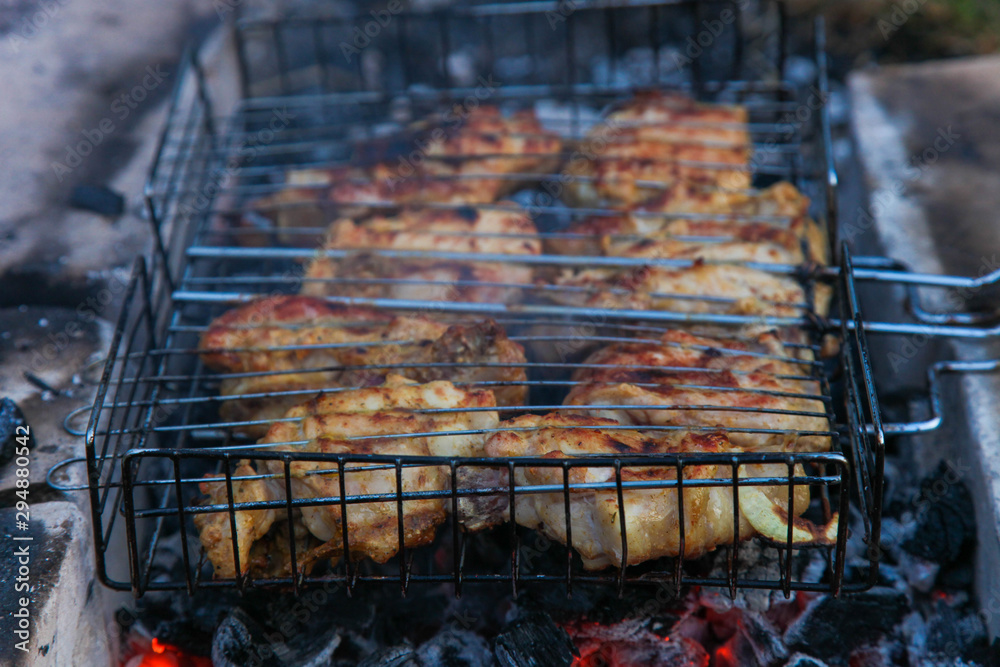 Tasty juicy grilled hot meat