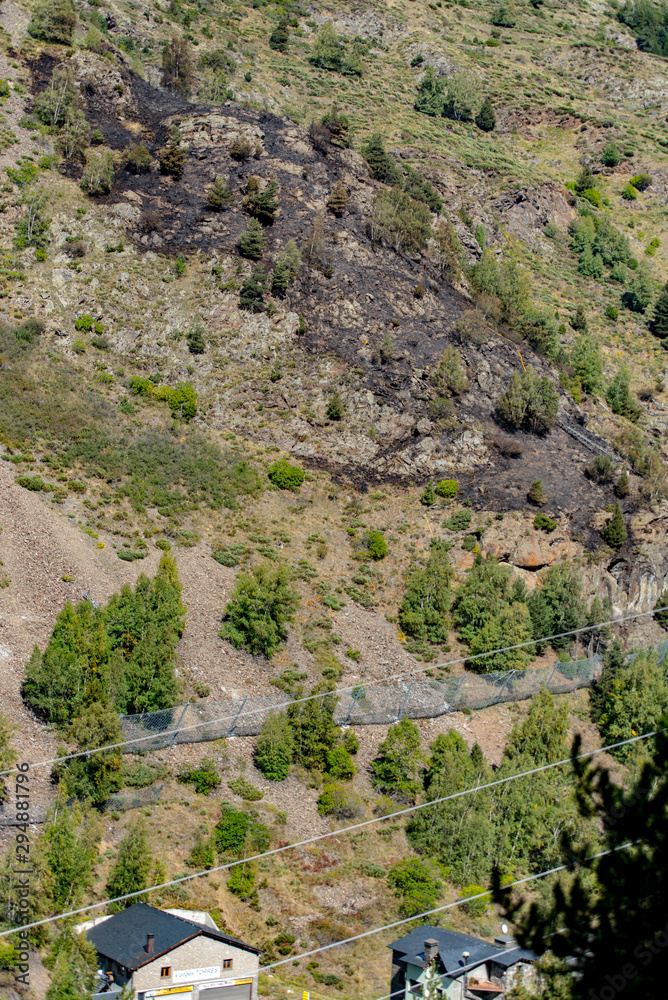 Area where there was a fire on the La Costa Mountain in Canillo, Andorra.
