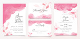 Wedding invitation card template set with watercolor and glitter floral decoration. Abstract pink background save the date, invitation, greeting card, multi-purpose vector