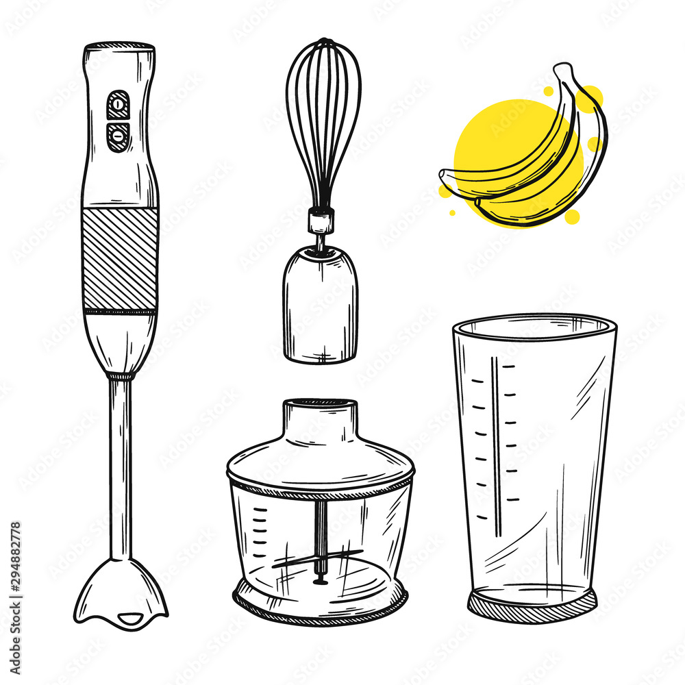 Set of different parts of a blender. Hand blender. Vector illustration