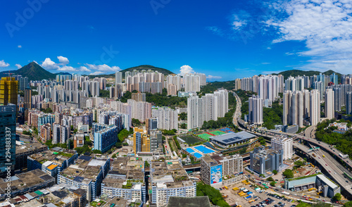 Canvas Print Top view of Hong Kong city