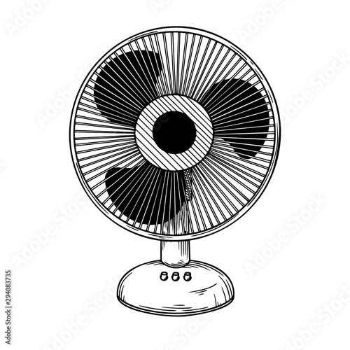 Realistic sketch. Electric fan isolated on white background. Vector
