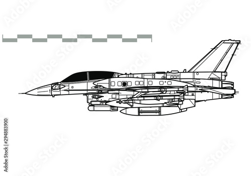 General Dynamics F-16I Sufa. Outline vector drawing