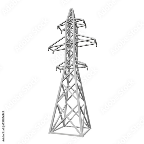 Power transmission tower high voltage pylon. Low poly 3d render isolated on white background.