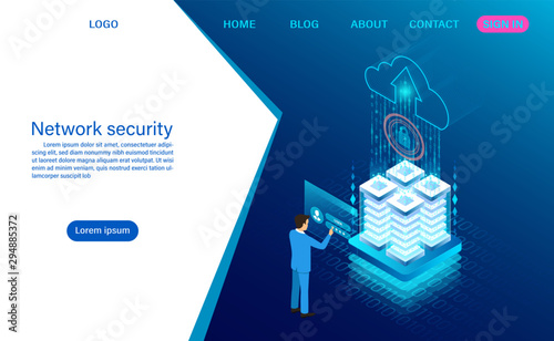 Network data security concept. data processing protection. digital information. flat isometric vector illustration