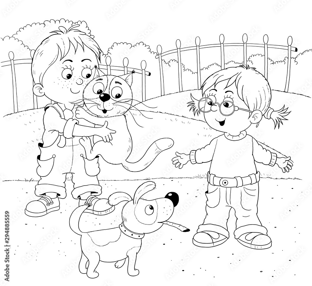 My day. Schedule. Cute little boy's day. Coloring book. Coloring page