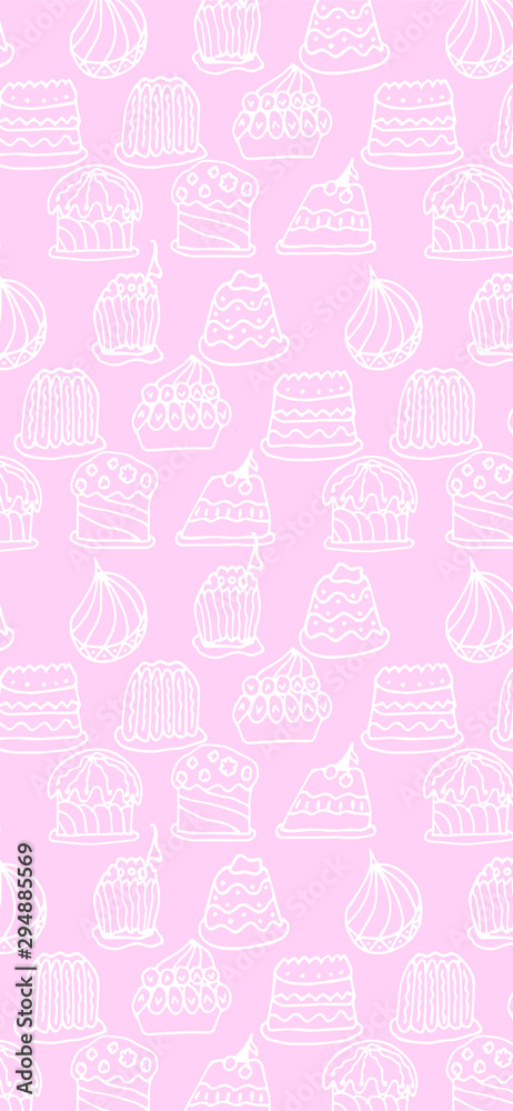 Set of vector cakes with cream or fruits, Illustration on white background in hand drawn doodle style.Great for web page background, wrapping paper, cards,notebook and invitation Set of vector cakes with cream or fruits, Illustration on white background in hand drawn doodle style.Great for web page background, wrapping paper, cards,notebook and invitation