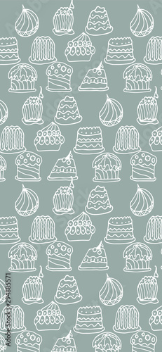 Set of vector cakes with cream or fruits, Illustration on white background in hand drawn doodle style.Great for web page background, wrapping paper, cards,notebook and invitation