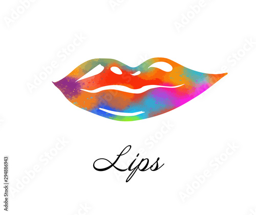 Rainbow colored lips, sexy woman's kiss with birthmark, flat style, vector illustration. Beauty logo. Element design lips