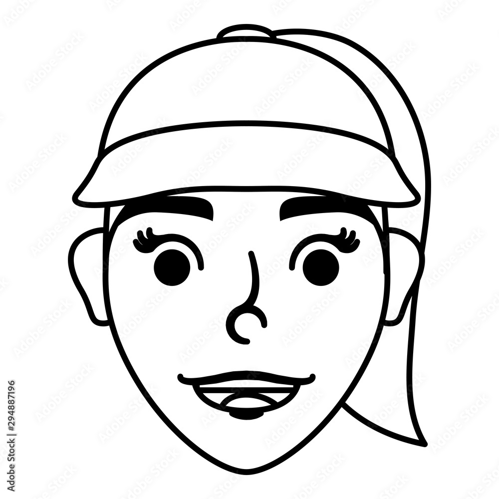 young woman female with sport cap head character young woman female with sport cap head character