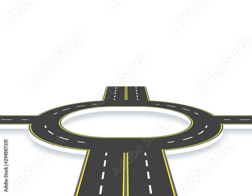 Road, highway, roundabout in perspective with shadow. Two-lane and four-lane roads with the same markings. illustration