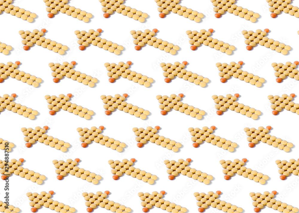 Pills arrow medicine pattern on white background, top view