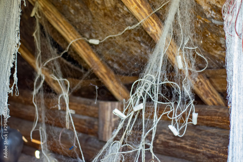 fishing net in the village under the roof