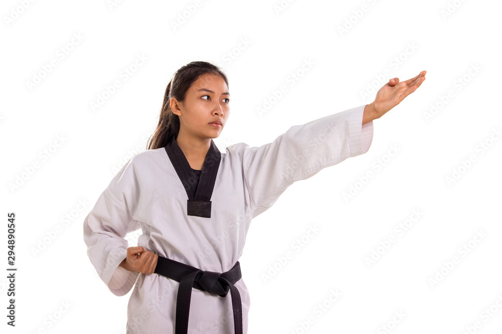 Taekwondo four fingers strike on white background Taekwondo four fingers strike on white background