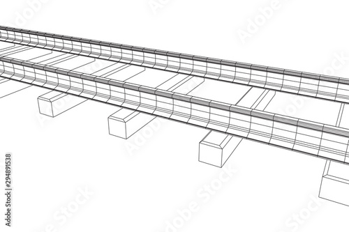Straight rails. Railway wireframe low poly mesh vector illustration