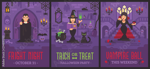 Halloween posters with vampires and witches