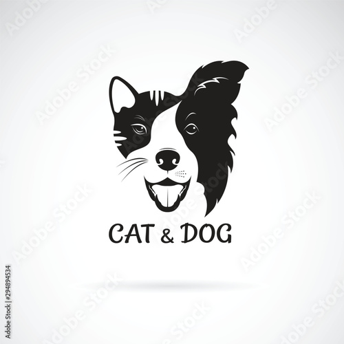 Vector of dog face (Border collie) and cat face on a white background. Pet. Animal. Dog and cat logo or icon. Easy editable layered vector illustration.