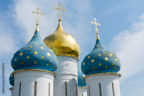 Holy Trinity Sergiev Lavra in Sergiev Posad. Domes of the assumption Cathedral. photo