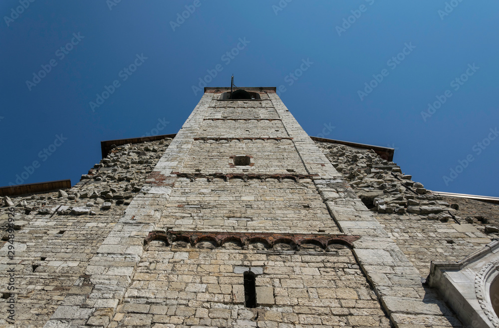 Perspective view of a medieval church made with stone