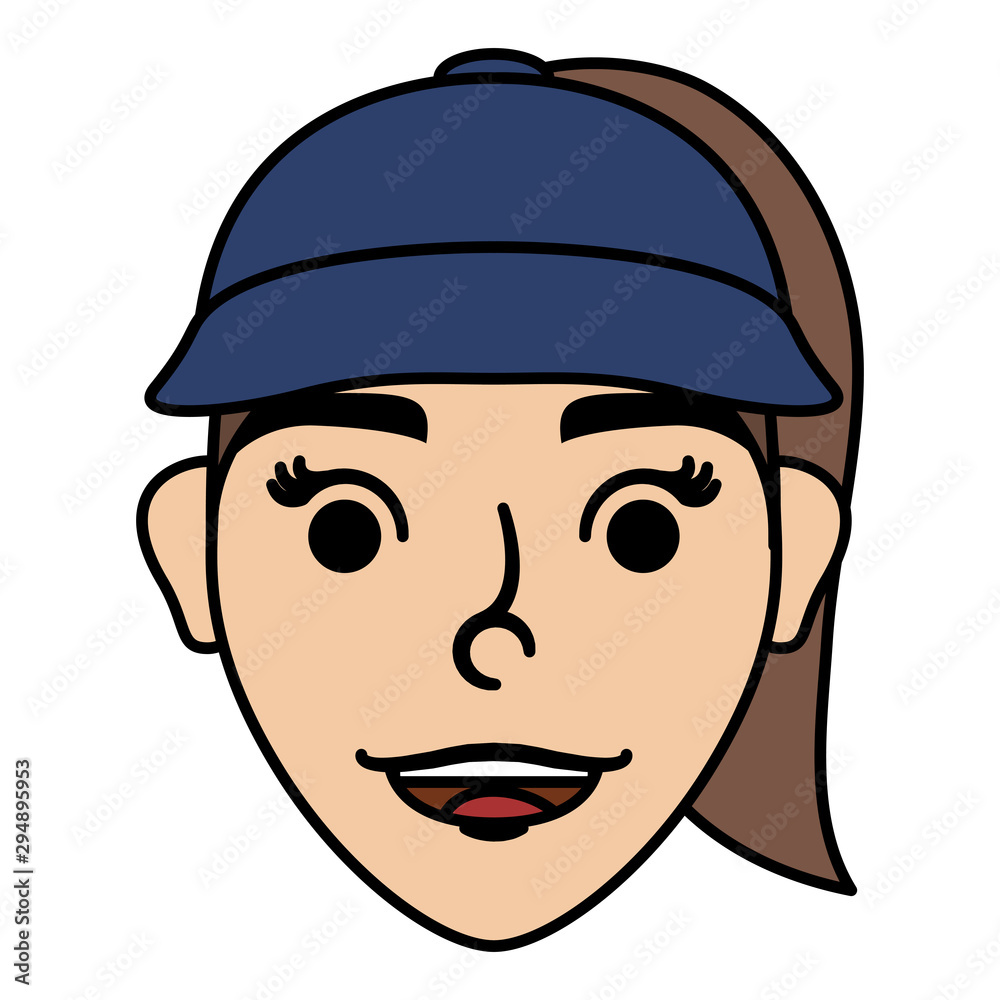 young woman female with sport cap head character young woman female with sport cap head character