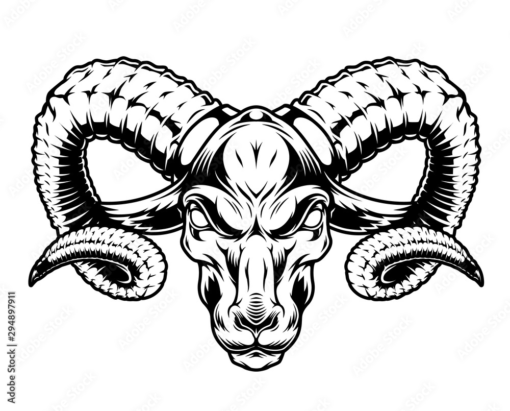 Monochrome serious ram head