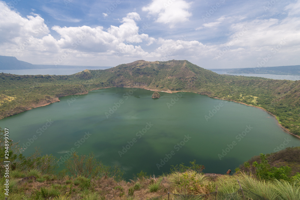A lake in the crater of a Taal volcano, Batangas, Philippines. Popular tourist destination