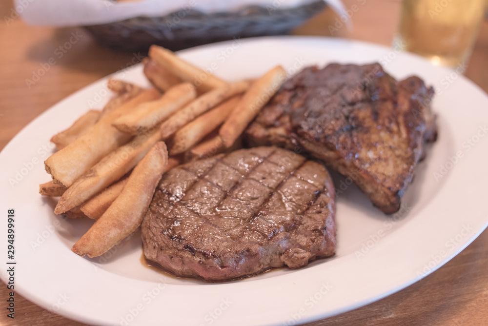 Rib eye Steak and Ribs with Potato Fries. Rib eye Steak and Ribs with Potato Fries.