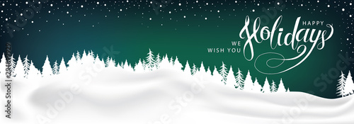 Happy Holidays Winter Landscape Background. Northern Lights vector
