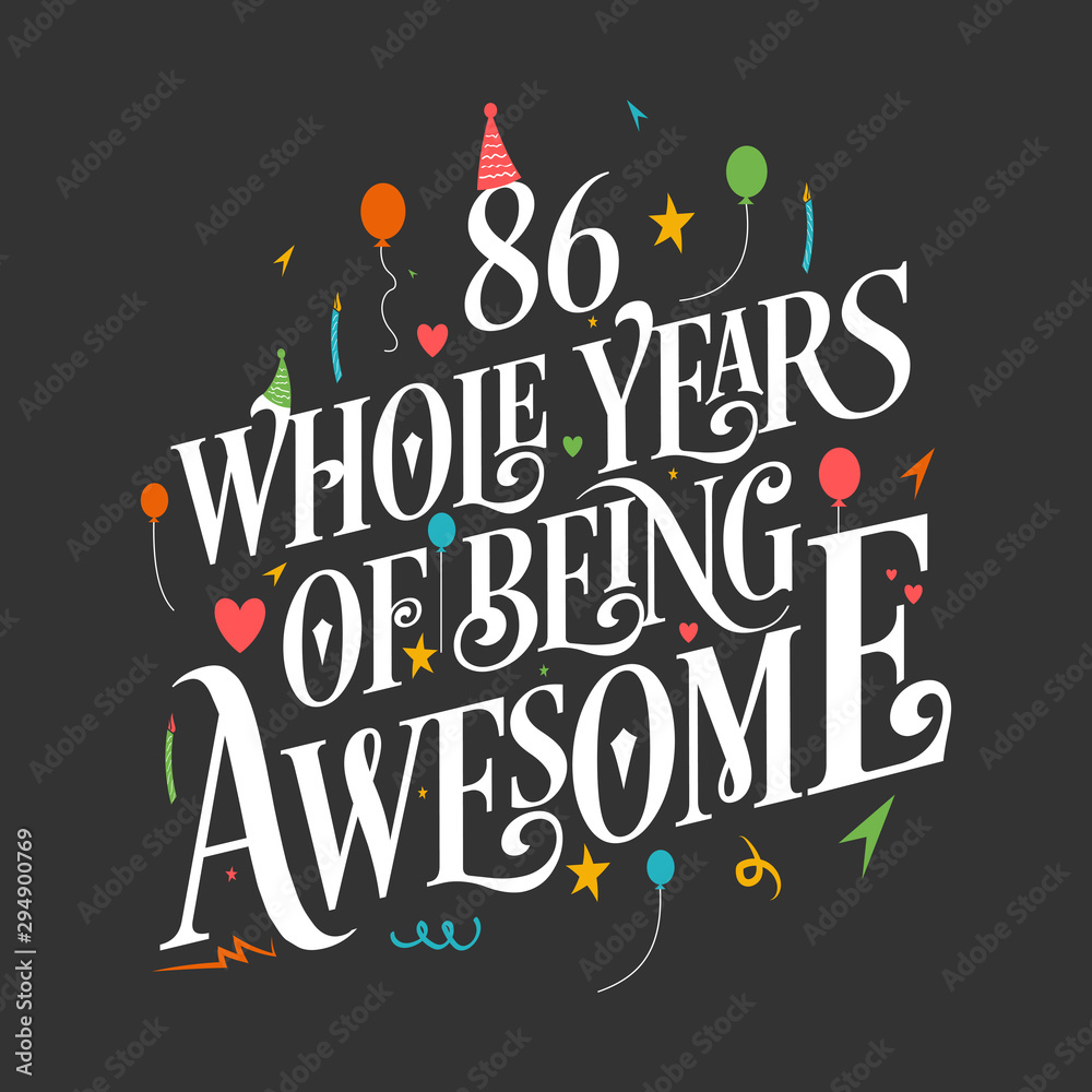 86th Birthday And 86th Wedding Anniversary Typography Design 