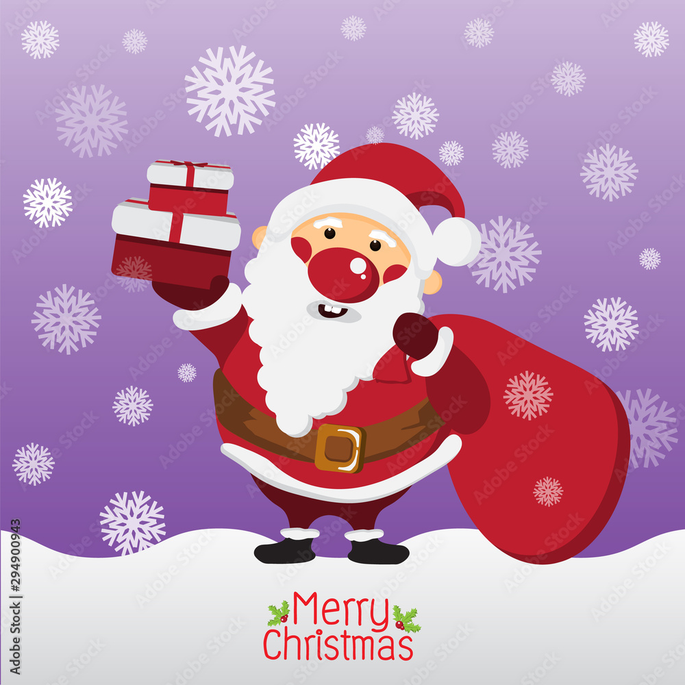 Cute Santa Claus with a bag of gift,Merry Christmas and Happy New Year Concept,design for Greeting Card and poster,Vector illustration. Cute Santa Claus with a bag of gift,Merry Christmas and Happy New Year Concept,design for Greeting Card and poster,Vector illustration.