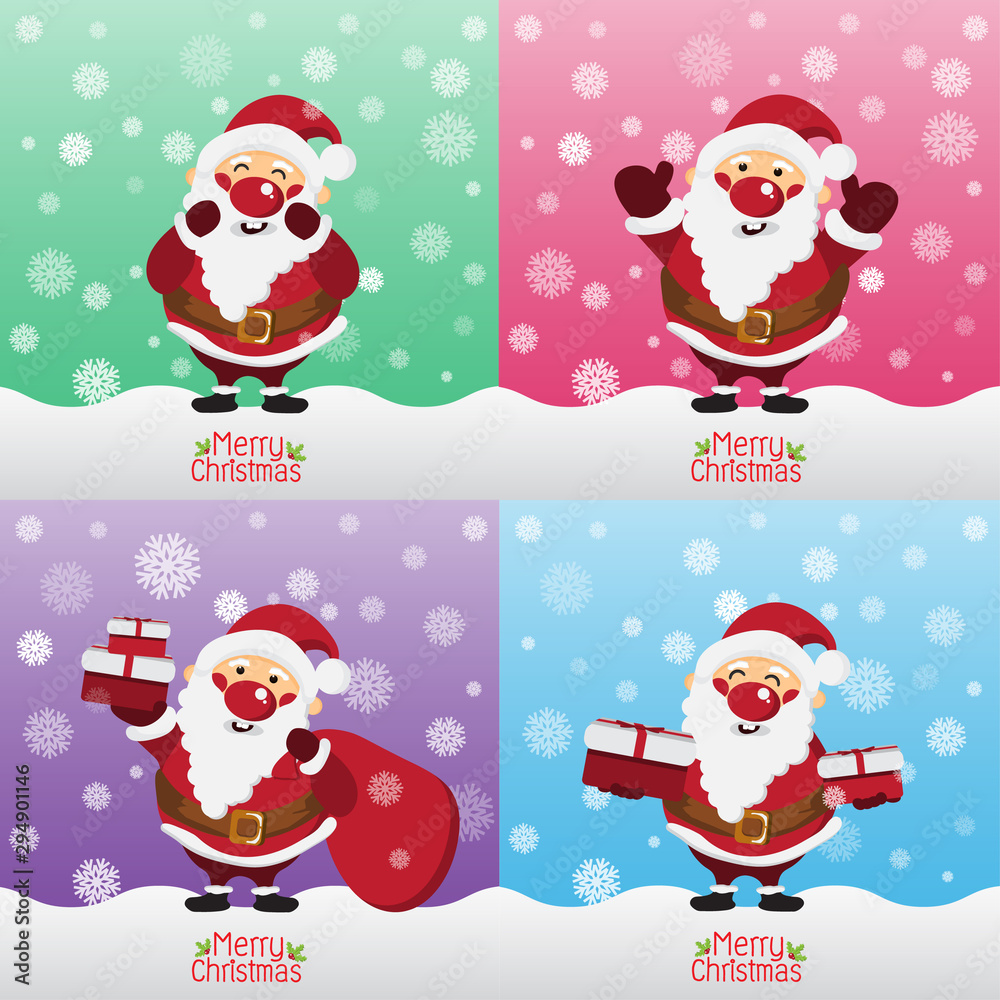 Happy Santa Claus collection set,Cute Character and Merry Christmas concept,design for Greeting Card and Poster,Vector illustration. Happy Santa Claus collection set,Cute Character and Merry Christmas concept,design for Greeting Card and Poster,Vector illustration.