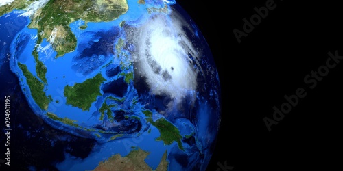 Extremely detailed and realistic high resolution 3D illustration of typhoon Hagibis. Shot from space. Elements of this image are furnished by NASA