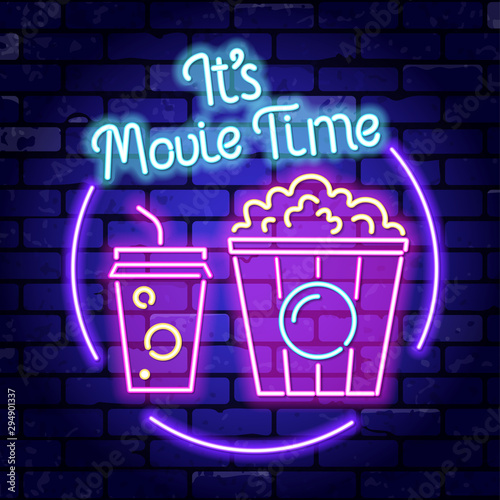 Cinema and Movie time neon signboard